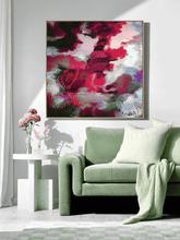 Berry Pink Abstract Botanical Art, Floral Canvas Painting Print, Large Wall Art Decor, Gift for Her