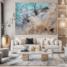 Watercolor Abstract Painting Gold Leaf Canvas Art ''Iceland from Above'' by Julia Apostolova
