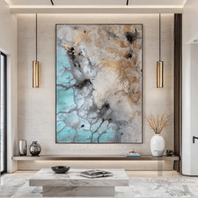 Watercolor Abstract Painting Gold Leaf Canvas Art ''Iceland from Above'' by Julia Apostolova