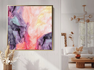 Abstract Ink Painting Extra Large Canvas Wall Art Pink Purple Boho Wall Art 'Spring Sonata' by artist Julia Apostolova, Minimalist READY TO HANG Alcohol Ink Art, Tender color, romantic Painting, zen wall art, Contemporary Art, Abstract Art, Modern Art Decor, Original Painting, elegant art, floral wall art, abstract floral painting, abstract print, marble wall art, large marble art, abstract marble, marble painting, elegant decor, elegant wall art, living room decor, gift for her, nursery art, birthday gift