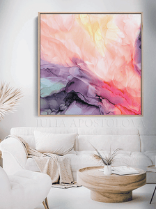 Boho Wall Art, Gift for Her Abstract Ink Painting , Extra Large Abstract Art Modern Canvas Wall Decor, Pink Purple Painting, Extra Large Canvas Wall Art Spring Sonata by artist Julia Apostolova, Minimalist READY TO HANG Alcohol Ink Art, Tender color, romantic Painting, zen wall art, Contemporary Art, Abstract Art, Modern Art Decor, Original Painting, elegant art, floral wall art, nursery art, birthday gift, living room decor, abstract floral painting print, large marble wall art, elegant wall art decor