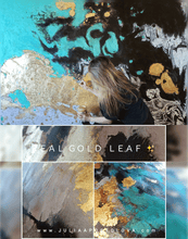 Aartist Julia Apostolova working on a gold leaf painting. Close up details.