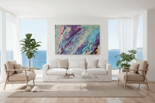 Abstract Seascape Wall Art - Turquoise Purple Sage Green Large Canvas Print - Coastal Home Decor