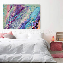 Abstract Seascape Wall Art - Turquoise Purple Sage Green Large Canvas Print - Coastal Home Decor