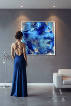 Blue Silver Abstract Painting - Marble Wall Art Canvas Print ''Blue Moon Dance'' by Julia Apostolova