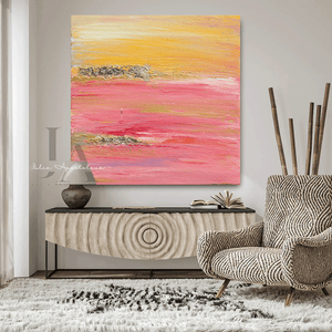 Pink Yellow Gold Abstract Print, Minimal Art, Pink Yellow Gold, Interior, Decor, Livingroom, Interior Designer, Square Painting, Julia Apostolova, Large Wall Art, ''The Light Of Peace Love And Hope'', Gold Leaf Abstract Painting Canvas, Large Wall Art, Pink Painting, Large Canvas Art, Original Abstract Painting, New Home Gift, Aesthetic Pastel Wall Art, Calming Landscape Painting, Neutral Tone Print, Acrylic Painting, Minimal Wall Art, Modern Art Print with Gold Leaf Embellishments, Boho Decor, Gift for Her