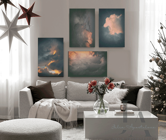 Mystic Clouds, Gallery Wall Art Set Moody Cloud Prints on Canvas, Vintage Abstract Sunset Wall Decor, Midnight Clouds Set of four Cloud Paintings Large Abstract Canvas Art for Celestial Aesthetic Decor, Minimalist Abstract Wall Art, Nordic Trendy Cloud Art Decor, cloud overlay, cloud art painting, cloud art design, cloud art canvas, cloud abstract print, cloud abstract canvas, julia apostolova, cloud abstract art, watercolor, wall decor, vintage, four abstract office art, trendy wall art
