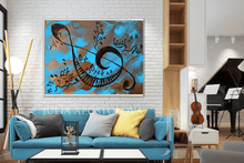 Blue Musical Painting, Canvas Print with Sol Key, Piano, Music Notes, Gift for Him and Music Lovers