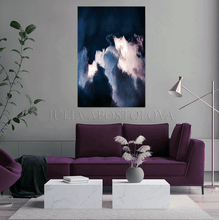 Indigo Wall Art of Stormy Clouds Large Cloud Blue Painting Canvas Print from Original Cloud Painting