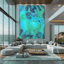 Teal Green Ocean Abstract Painting Large Turquoise Wall Art Coastal Wall Decor -'Great Barrier Reef'