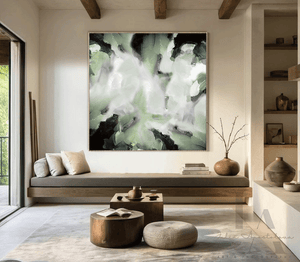 Sage Green Abstract Painting, Large Canvas Art Print Pastel Green Wall Art Zen Modern Interior Decor