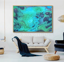 Teal Green Ocean Abstract Painting Large Turquoise Wall Art Coastal Wall Decor -'Great Barrier Reef'