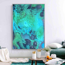 Teal Green Ocean Abstract Painting Large Turquoise Wall Art Coastal Wall Decor -'Great Barrier Reef'