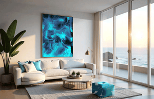 Abstract Seascape Art in Blue and Turquoise – Coastal Wall Decor