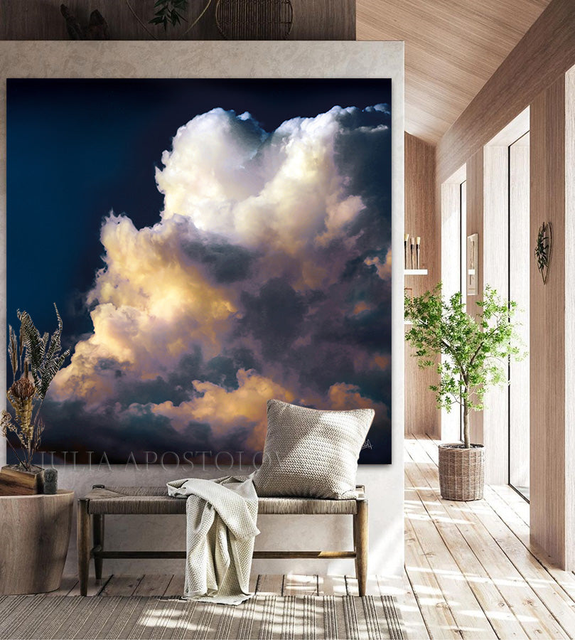Stormy Cloud Abstract Cloud Painting Large Cloud Wall Art Canvas Print for Modern Home Office Decor, Cloud Print on high qualify Canvas from Original Dark Blue Wall Art by artist Julia Apostolova, Celestial Art, Trend Art for Bedroom, Living room Office, Hotel, Restaurant, also ideal gift for him, art for him, hotel lobby decor, airbnb wall decor, large canvas print, Celestial Clouds, affordable art, visual art, bathroom art, bedroom art