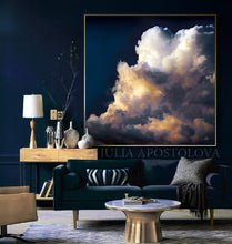 Stormy Cloud Abstract Cloud Painting by artist Julia Apostolova, Large Cloud Wall Art Canvas Print for Modern Home Office Decor, Cloud Print on high qualify Canvas from Original Dark Blue Wall Art, Celestial Art, Trend Art for Bedroom, Living room Office, Hotel, Restaurant, also ideal gift for him, art for him, hotel lobby decor, airbnb wall decor, large canvas print, Celestial Clouds, affordable art, visual art, bathroom art, bedroom art
