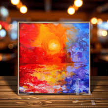 Colorful Abstract Seascape Painting Gold Frame Sunset Wall Art Gift for Him Christmas Unique Present