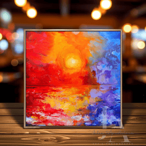 Colorful Abstract Seascape Painting Gold Frame Sunset Wall Art Gift for Him Christmas Unique Present
