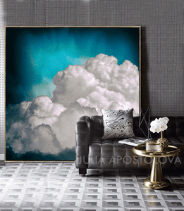 Teal Painting Abstract Celestial Cloud Wall Art Extra Large Canvas Art for Modern Home Office Decor, Cloud Print on high qualify Canvas from Original Cloud Painting by artist Julia Apostolova, perfect Teal Wall Art Trend Decor for Bedroom, Living room Office, Hotel, Restaurant, also ideal gift for him, art for living room, bedroom art above bed, office art, art for him, hotel lobby decor, airbnb wall decor, large canvas print, Celestial Clouds, affordable art, visual art, bathroom art, bedroom art, office