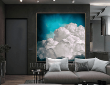 Teal Painting Abstract Celestial Clouds, Livingroom art, bedroom art, office, affordable art, visual art, Celestial Cloud Wall Art Extra Large Canvas Art for Modern Home Office Decor, Cloud Print on high qualify Canvas from Original Cloud Painting by artist Julia Apostolova, perfect Teal Wall Art Trend Decor for Bedroom, Living room Office, Hotel, Restaurant, also ideal gift for him, art for living room, bedroom art above bed, office art, art for him, hotel lobby decor, airbnb wall decor, large canvas print