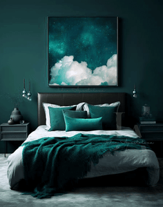 Celestial Abstract Cloud Painting, Large Teal Wall Art on Canvas, Nordic Modern Boho Decor, Dark Teal Painting Abstract Cloud Wall Art Celestial Large Canvas Art for Modern Home Office Decor Cloud Wall Art on high qualify Canvas from Original Cloud Painting by artist Julia Apostolova, perfect Teal Wall Art Trend Decor for Bedroom, Living room Office, Hotel, Restaurant, also ideal gift for him, art for living room, bedroom art above bed, office art, art for him, hotel lobby decor, airbnb wall decor