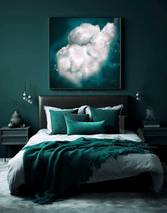 Large Teal Wall Art Cloud Painting Canvas Set, Boho Chic Style Modern Artwork for Stylish Home Decor, Dark Teal Painting Abstract Cloud Wall Art Celestial Large Canvas Art for Modern Home Office DecorCloud Wall Art on high qualify Canvas from Original Cloud Painting by artist Julia Apostolova, perfect Teal Wall Art Trend Decor for Bedroom, Living room Office, Hotel, Restaurant, also ideal gift for him, art for living room, bedroom art above bed, office art, art for him, hotel lobby decor, airbnb wall decor
