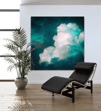 Abstract Cloud Wall Art Celestial Cloud Dark Teal Painting office art, art for him, hotel lobby decor, airbnb wall decor, large canvas print, affordable art Large Canvas Art for Modern Home Office DecorCloud Wall Art on high qualify Canvas from Original Cloud Painting by artist Julia Apostolova, , visual art, art above couch, perfect Teal Wall Art Trend Decor for Bedroom, Living room Office, Hotel, Restaurant, also ideal gift for him, art for living room, bedroom art above bed, 