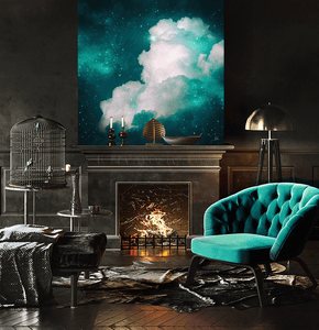 Dark Teal Painting Abstract Cloud Wall Art Celestial Large Canvas Art for Modern Home Office DecorCloud Wall Art on high qualify Canvas from Original Cloud Painting by artist Julia Apostolova, perfect Teal Wall Art Trend Decor for Bedroom, Living room Office, Hotel, Restaurant, also ideal gift for him, art for living room, bedroom art above bed, office art, art for him, hotel lobby decor, airbnb wall decor, large canvas print, affordable art