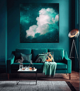 Teal Painting Abstract Celestial Cloud Wall Art Extra Large Canvas Art –  Julia Apostolova