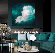 Abstract Cloud Wall Art Celestial Cloud Dark Teal Painting Large Canvas Art for Modern Home Office DecorCloud Wall Art on high qualify Canvas from Original Cloud Painting by artist Julia Apostolova, , visual art, art above couch, perfect Teal Wall Art Trend Decor for Bedroom, Living room Office, Hotel, Restaurant, also ideal gift for him, art for living room, bedroom art above bed, office art, art for him, hotel lobby decor, airbnb wall decor, large canvas print, affordable art