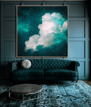 Dark Teal Painting Abstract Cloud Wall Art Celestial Large Canvas Art for Modern Home Office DecorCloud Wall Art on high qualify Canvas from Original Cloud Painting by artist Julia Apostolova, , visual art, art above couch, perfect Teal Wall Art Trend Decor for Bedroom, Living room Office, Hotel, Restaurant, also ideal gift for him, art for living room, bedroom art above bed, office art, art for him, hotel lobby decor, airbnb wall decor, large canvas print, affordable art