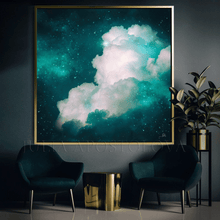 Dark Teal Painting Abstract Cloud Wall Art Celestial Large Canvas Art for Modern Home Office DecorCloud Wall Art on high qualify Canvas from Original Cloud Painting by artist Julia Apostolova, perfect Teal Wall Art Trend Decor for Bedroom, Living room Office, Hotel, Restaurant, also ideal gift for him, art for living room, bedroom art above bed, office art, art for him, hotel lobby decor, airbnb wall decor, large canvas print, affordable art, visual art