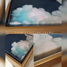 Cloud Paintings & Gold Floating Frames, Minimalist Teal wall art, Perfect Gift for someone special