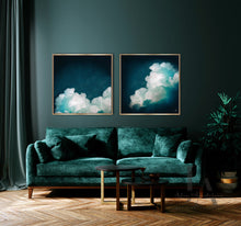 Cloud Paintings & Gold Floating Frames, Minimalist Teal wall art, Perfect Gift for someone special