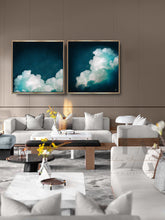 Cloud Paintings & Gold Floating Frames, Minimalist Teal wall art, Perfect Gift for someone special