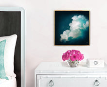 Cloud Paintings & Gold Floating Frames, Minimalist Teal wall art, Perfect Gift for someone special