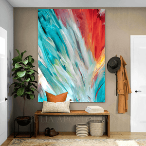 Teal Art, Tropical Painting, Colorful Abstract Painting, Colorful Painting Print,Julia Apostolova, Large Canvas Modern Teal Wall Art, Trend Boho Decor, hallway, art gift for him, Maximalist Art Print, Large Canvas Boho Decor, Living Room, Bedroom Wall Decor, Colorful Art, Abstract Painting Large Canvas Bold Wall Art Boho Decor, Floral Painting, Abstract Wall Art, Large Wall Art, Modern Decor, teal wall art, mother's day gift, exotic decor, zen wall art, zen painting, large art, trendy decor, interior