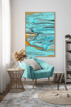 Turquoise Wall Art, Large Canvas Print, Tall Narrow Art, Teal Abstract Painting, Coastal Wall Decor