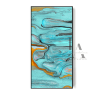 Abstract fluid art print featuring swirling turquoise, teal, and light blue patterns with gold and black accents, displayed on a clean white background.