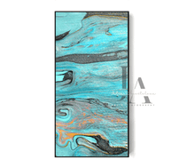 An abstract canvas wall art print by artist Julia Apostolova, featuring swirling turquoise, teal, gray, black, and metallic gold marbled patterns, displayed on a clean white background.