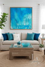 Turquoise Abstract Painting Mediterranean Blue Large Canvas Abstract Print Coastal Wall Art Decor