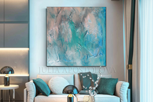 Modern Wall Art Teal Abstract Seascape Painting, Textured Canvas Print, Minimalist Coastal Art Decor