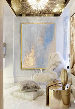 Light Blue Gold Original Painting Minimalist Wabi Sabi Wall Art Abstract Seascape ''Caribbean Mist''
