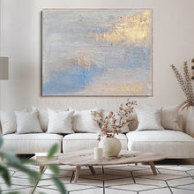 Light Blue Gold Original Painting Minimalist Wabi Sabi Wall Art Abstract Seascape ''Caribbean Mist''