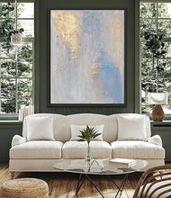 Light Blue Gold Original Painting Minimalist Wabi Sabi Wall Art Abstract Seascape ''Caribbean Mist''