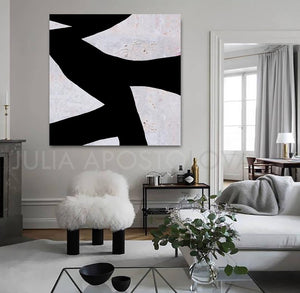 Black White Wall Art Abstract Paintings, Geometric Black White Two Textured Canvas, Modern Decor, Julia Apostolova, Modern Office Decor, Nordic Decor, Large Wall Art