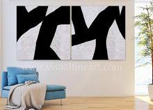Black White Wall Art Abstract Paintings, Geometric Black White Two Canvas Prints for Modern Decor