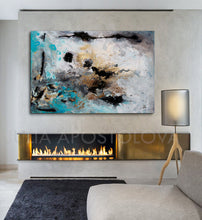 Large Wall Art, Gold  Leaf, Abstract Painting, Gray Gold Turquoise Black, Watercolor Abstract, Canvas Print, Modern Wall Decor, Calm After The Storm, Julia Apostolova, interior, design, gold teal black, home decor, interior design, art collector