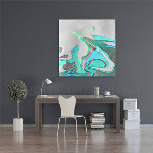 Abstract Seascape, White and Turquoise, Siver and Green, Canvas Art Print, Minimalist Painting, Minimal Art, Modern Decor, Large Wall Art, Part 2 of Diptych Painting, Julia Apostolova, Interior Design, Interior Designer, Home Decor, Modern Decor, Sea Abstract, Diptych, Ideas, Interior Ideas, Decor, Office Decor, Modern Art, Livingroom, Bedroom