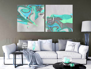 Abstract Seascape, White and Turquoise, Siver and Green, Canvas Art Print, Minimalist Painting, Minimal Art, Modern Decor, Large Wall Art, Part 2 of Diptych Painting, Julia Apostolova, Interior Design, Interior Designer, Home Decor, Modern Decor, Sea Abstract, Diptych, Ideas, Interior Ideas, Decor, Office Decor, Modern Art, Livingroom, Bedroom